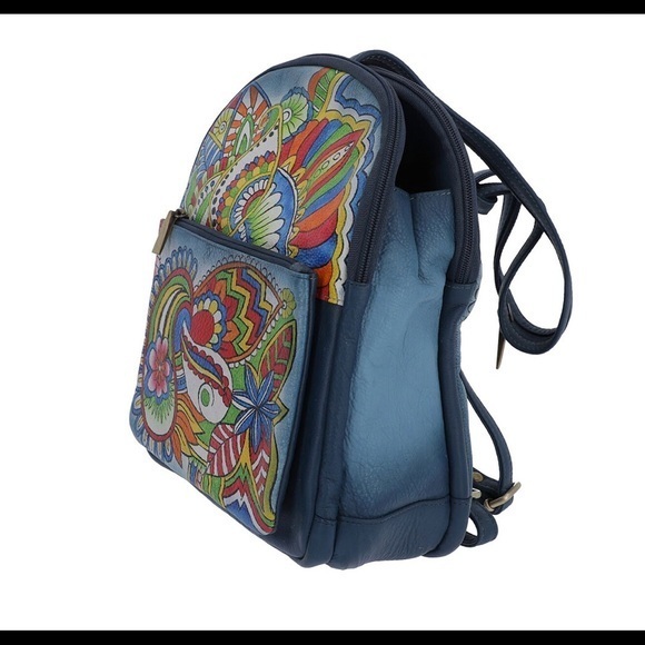 Paisley leather hand painted backpack / handbag